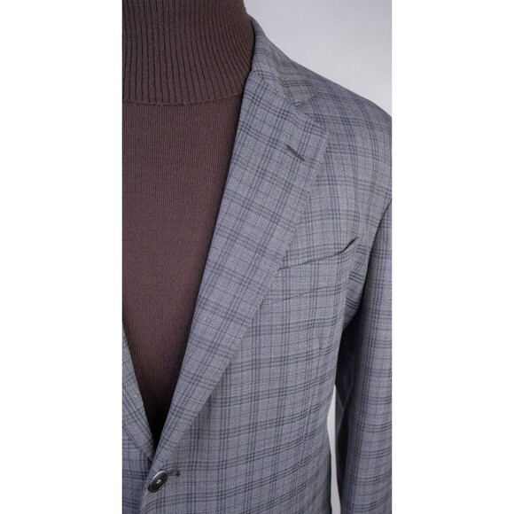 Savile Row Sport Coat Blazer Gray Windowpane Plaid Gray 46R Casual Jacket Wool - Picture 4 of 13